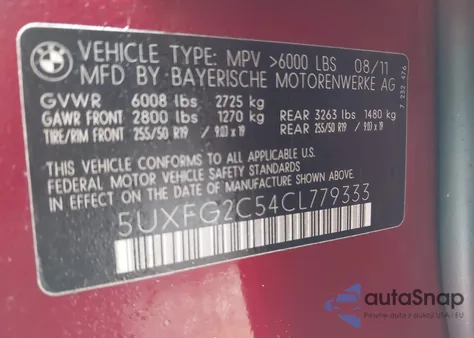 2012 BMW X6 xDrive35I from USA, damaged, VIN 5UXFG2C54CL779333